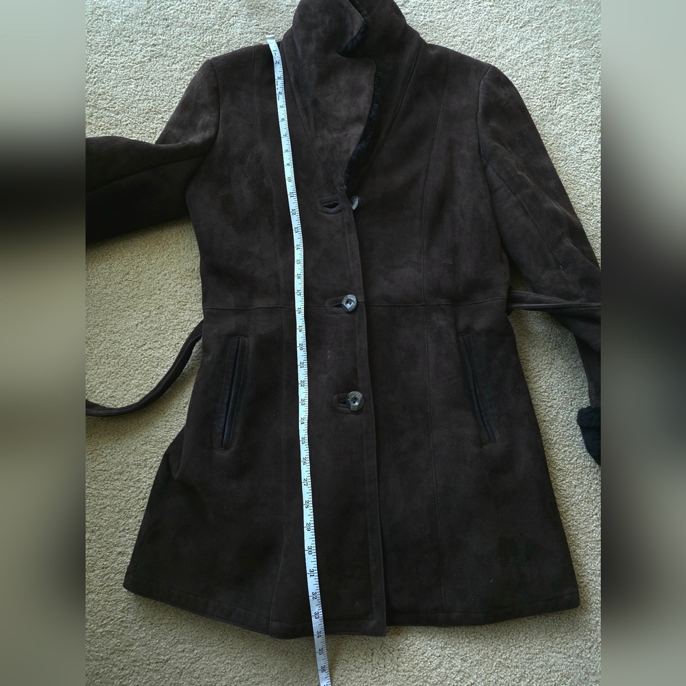 Dark Mocha Brown 100% Genuine European Sheepskin Shearling Leather Jacket - Picture 12 of 14